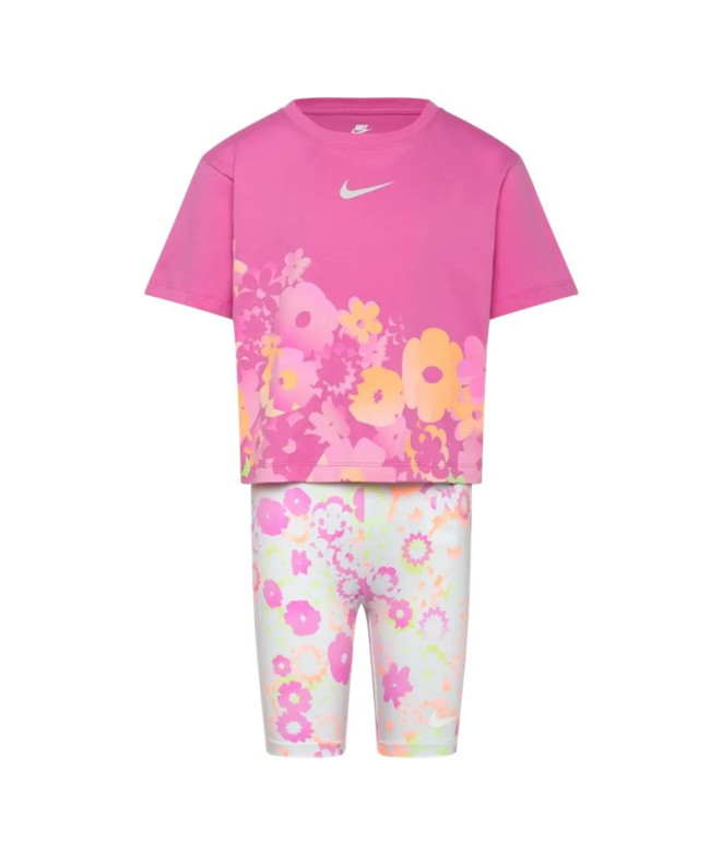 Conjunto Nike Nkg Flow-Ral Aop Bike Short Se Niña Pure Platinum