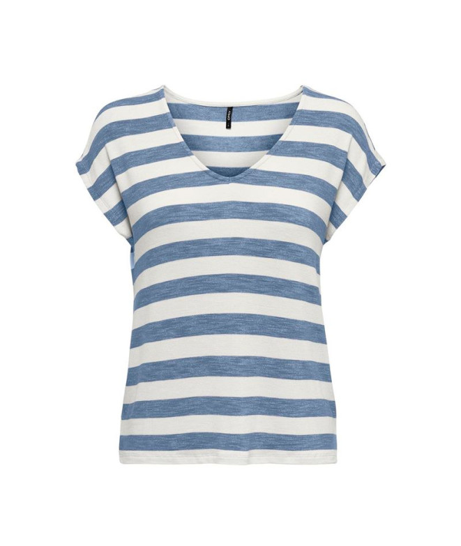 Camiseta Only Onllira Life S/S V-Neck Noos Infinity Stripes:Clo Mulher