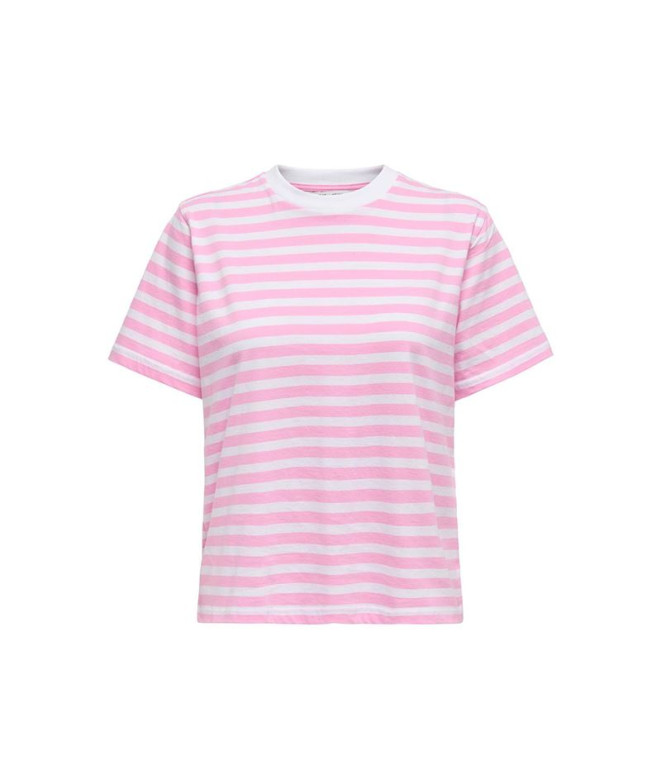 Camiseta Only Onllivina S/S Stripe Noos Bonbon Stripes:White Mulher