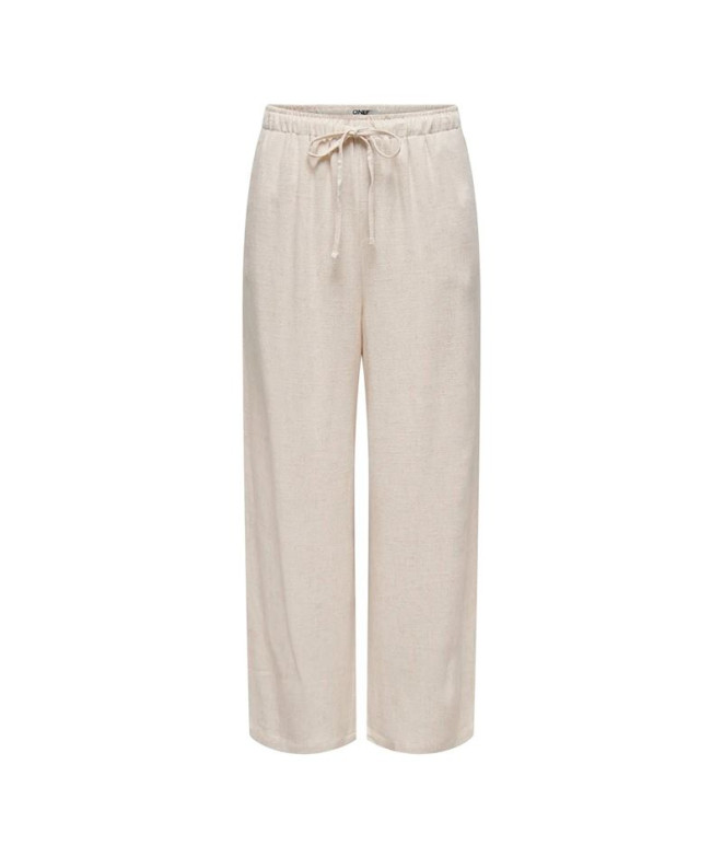 Calça Only Onlsiesta Mw Pull-Up Linho Moonbeam Mulher