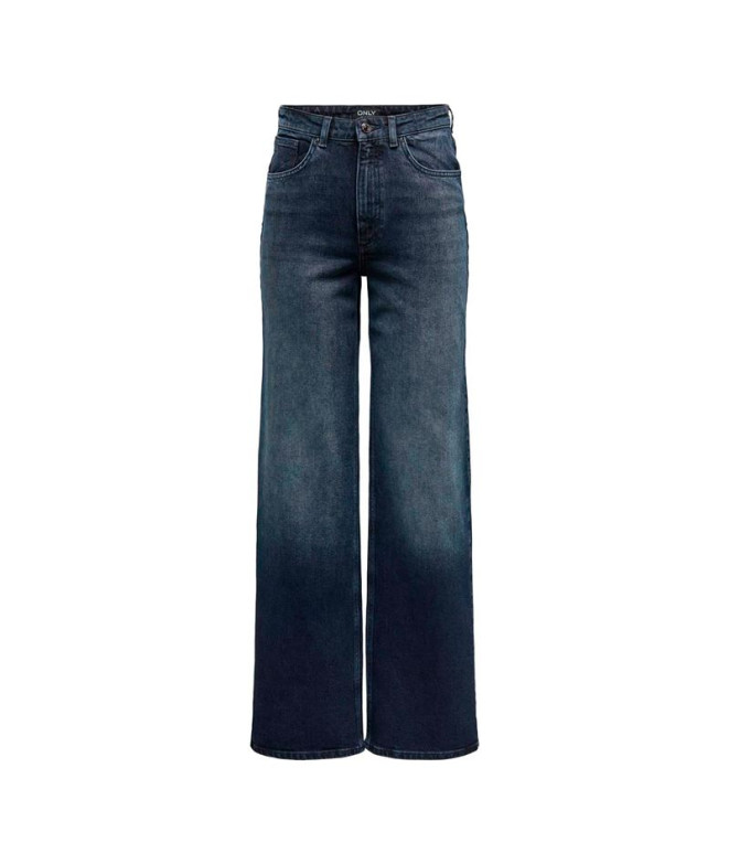 Calça Only Onljuicy Hw Wide Dnm Rea929 Blue Black Denim Mulher