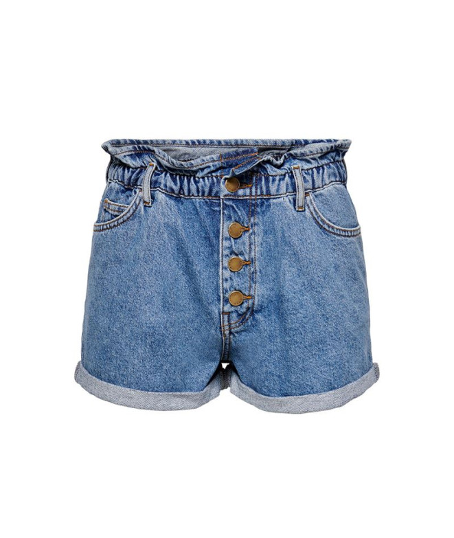 Calça Only Onlcuba Paperbag Dnm Noos Medium Blue Denim Mulher