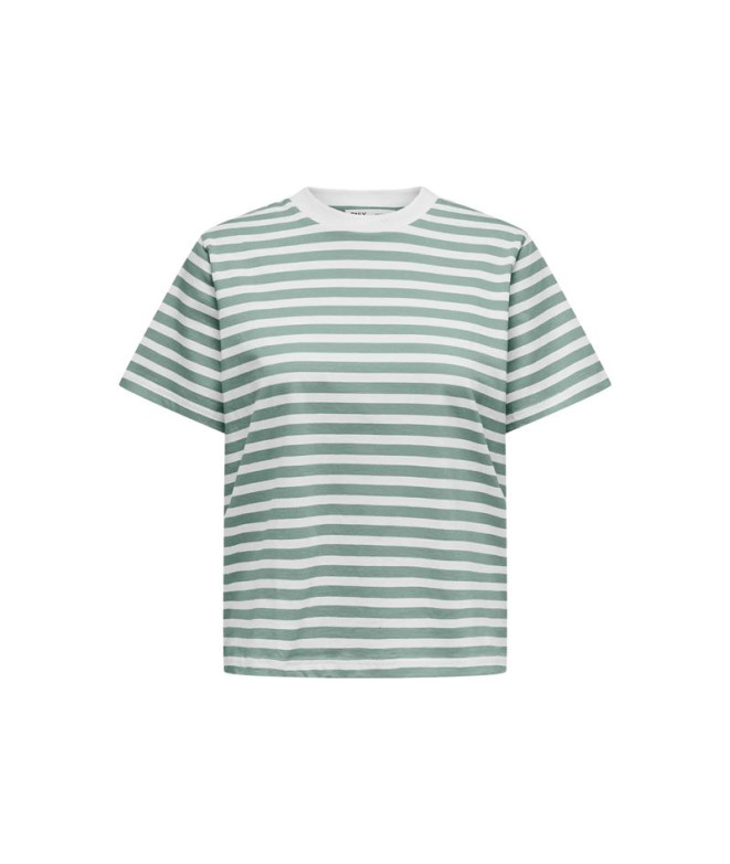 Camiseta Only Onllivina Stripe Noos Jadeite Stripes:Whit Mulher