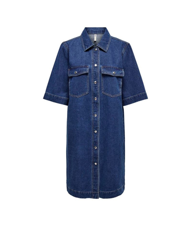 Vestido Only Onlbelle S/S Button Dnm Gua Noos Dark Blue Denim Mujer