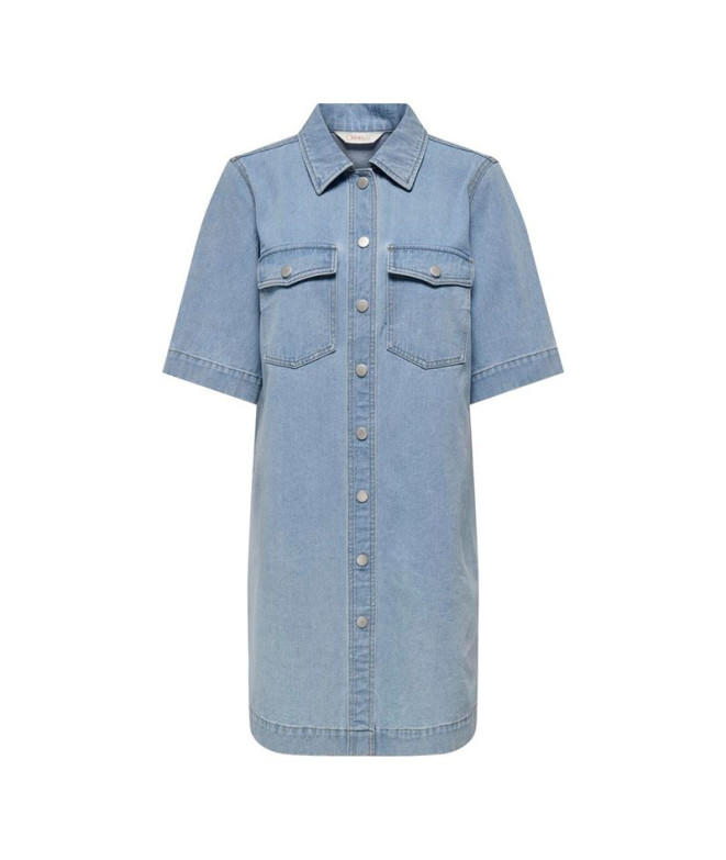 Vestido Only Onlbelle S/S Button Dnm Gua Noos Light Blue Denim Mujer
