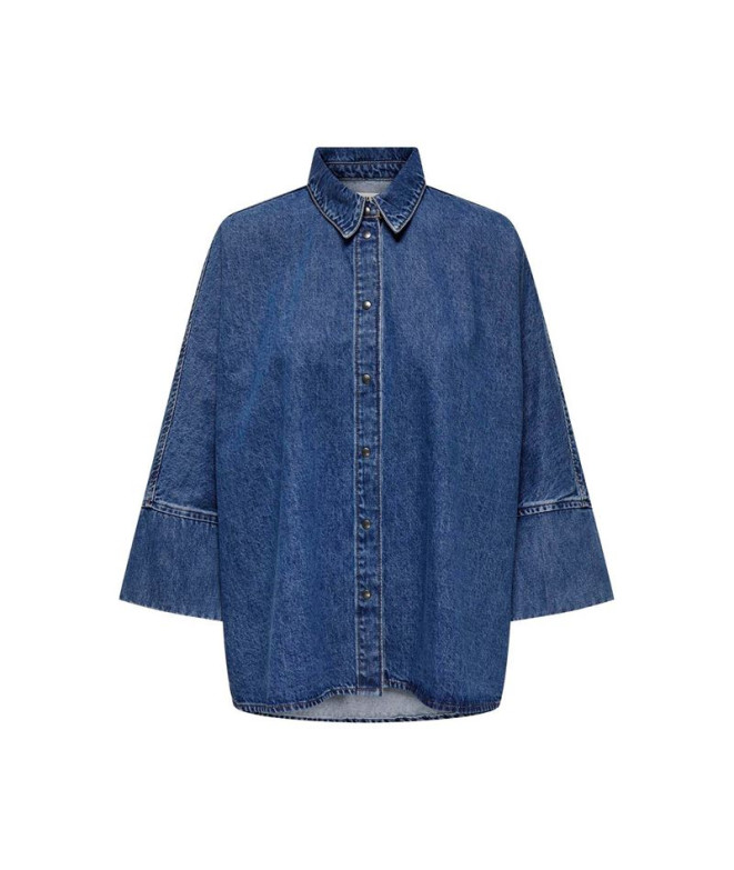 Camisa Only Onlgrace 3/4 Dnm Cro Noos Medium Blue Denim Mujer