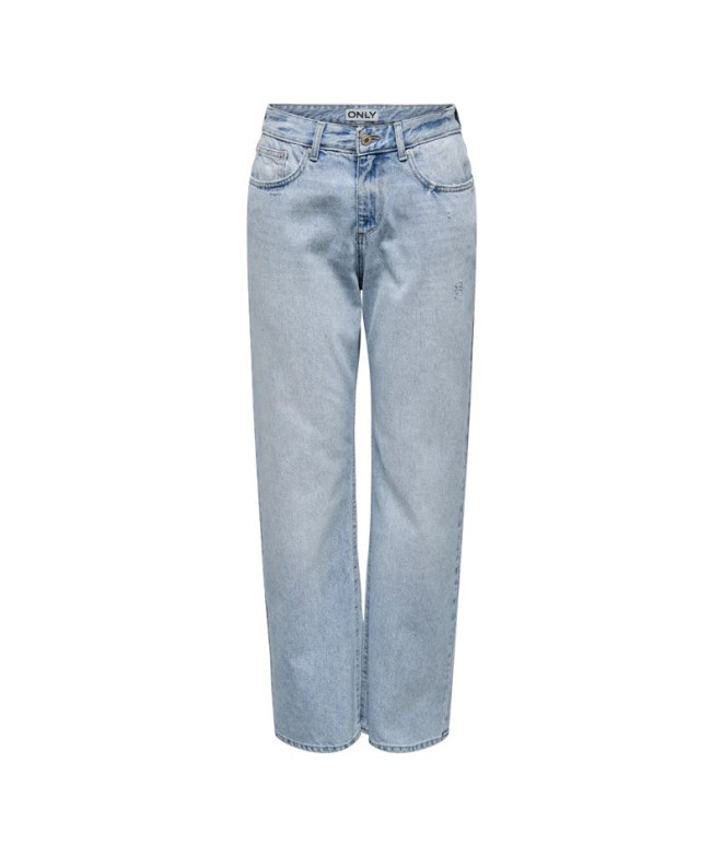 Calça Only Onlella Mw Straight Tai518 Dnm Noos Mulher Denim Azul Claro