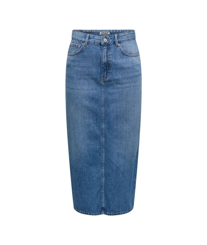 Saia Only Onllumi Midi Fenda Traseira Dnm Pimnoos Azul Médio Denim Mulher