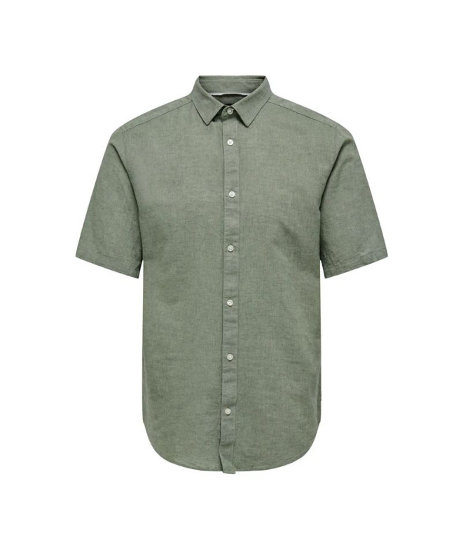 Camisa Only & Sons Onscaiden Life Ss Solid Linen Noos Swamp Homem