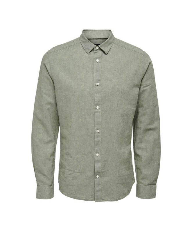 Camisa Only & Sons Onscaiden Life Ls Solid Linen Noos Swamp Hombre
