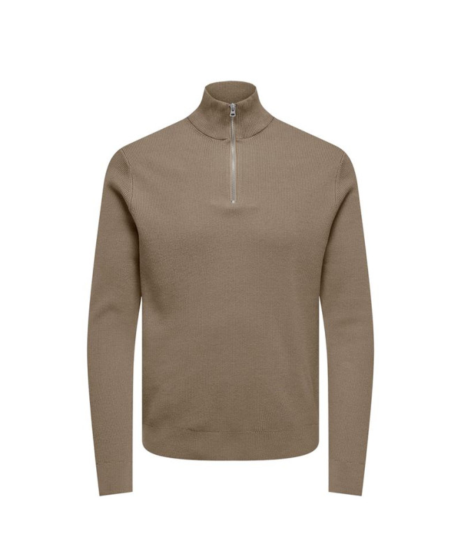 Camiseta Only & Sons Onsphil Reg 12 Struc Half Zip Knit Noos Desert Taupe Hombre