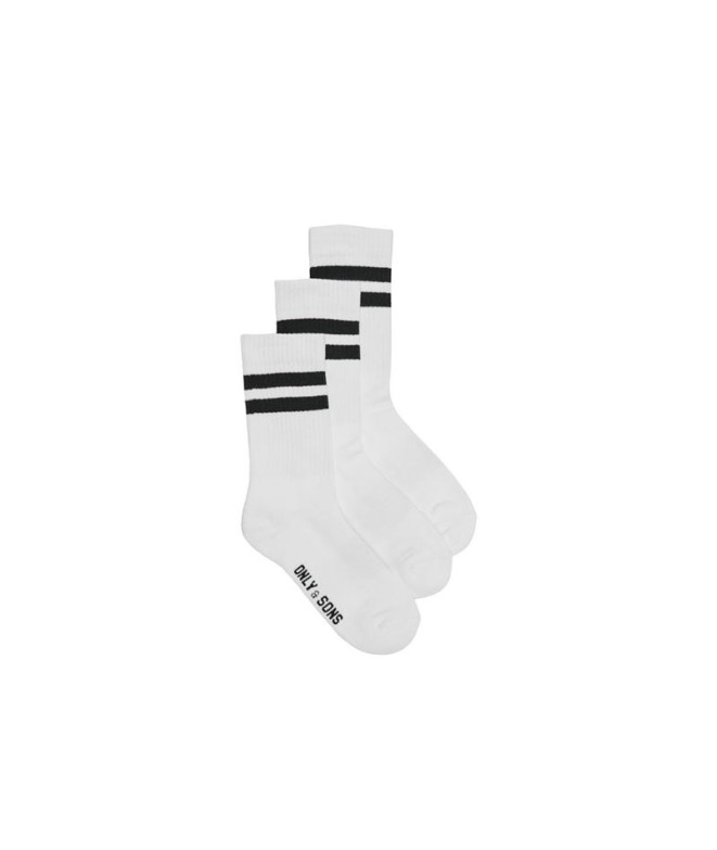 Meias Only & Sons Onsrody Stripe 3-Pack Tennis Listras Brancas:2 Pretas Homem