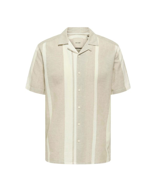 Camisa Only & Sons Onscaiden Life Stripe Linen Resort Noos Vintage Khaki Homem