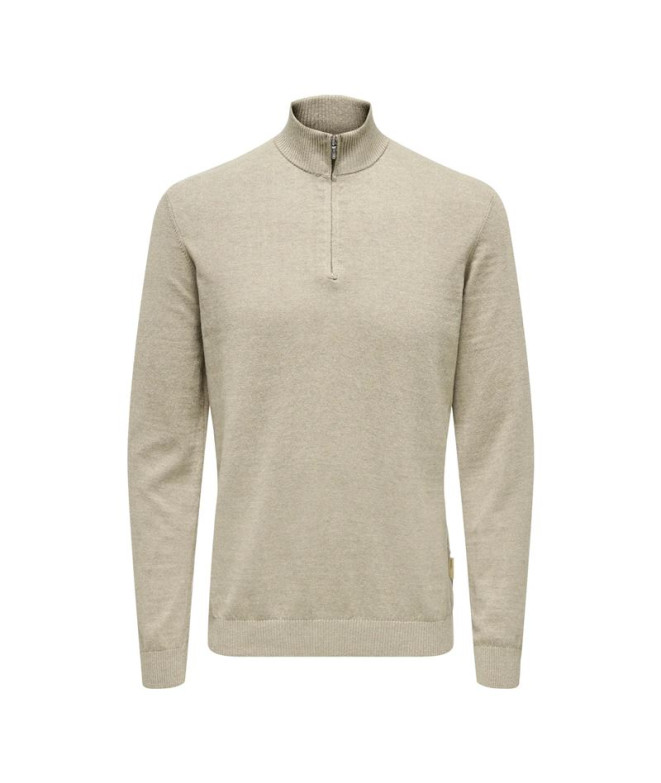 Camiseta Only & Sons Onsloui Reg 12 Mel Half Zip Knit Oatmeal :Melan Homem
