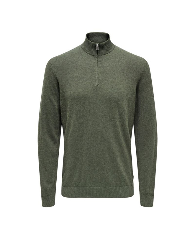 Camiseta Only & Sons Onsloui Reg 12 Mel Half Zip Knit Castor Gray :M Hombre