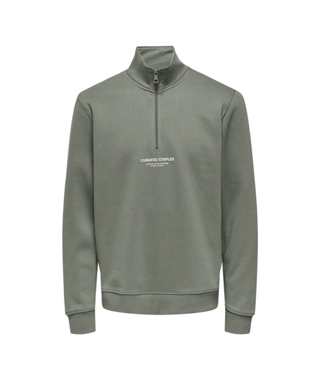 Sudadera Only & Sons Onscurated Reg Half Zip Noos Castor Gray Hombre