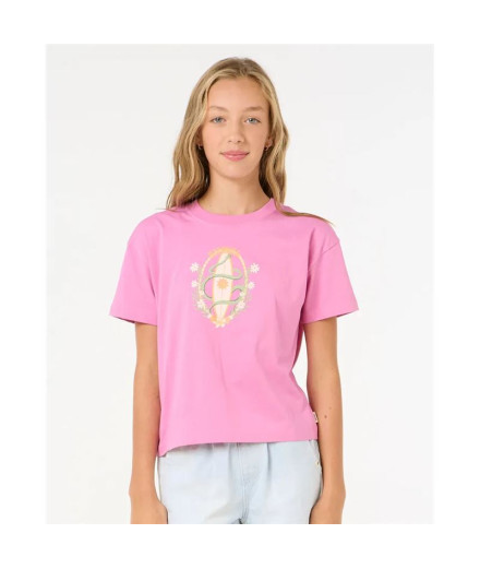 Camiseta Rip Curl Island Surf Crop Niña Rosa