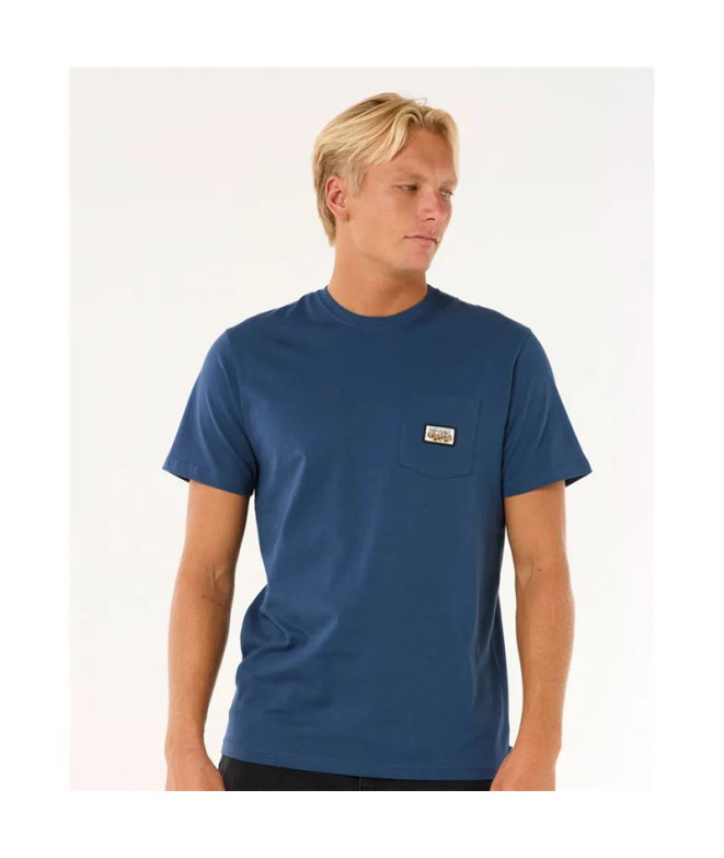 Camiseta Rip Curl Surfar Paradise Badge Tee Update Homem Washed Azul Marino