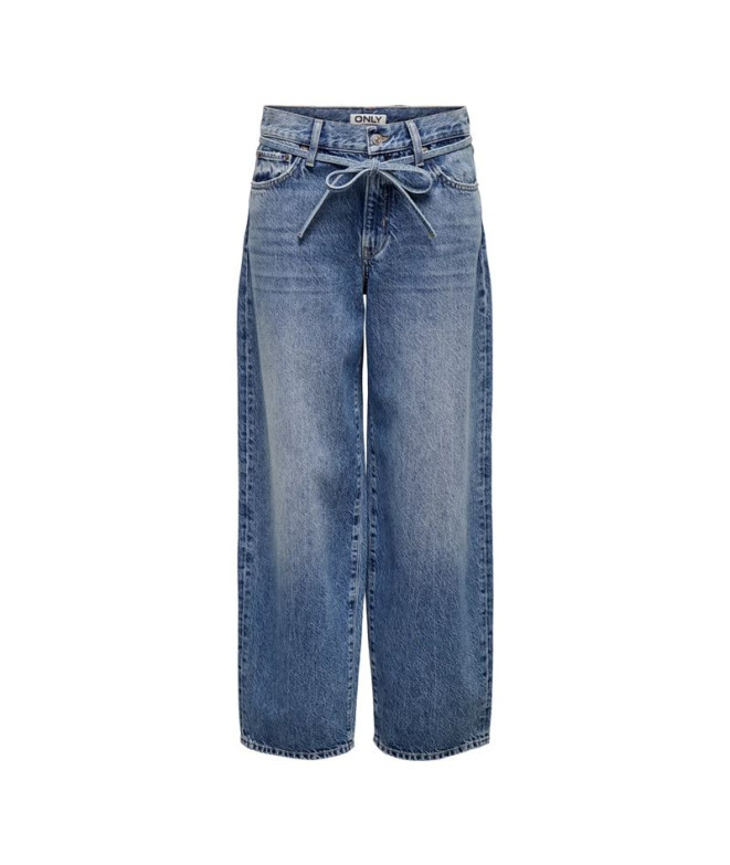 Calça Only Onlgianna Mw Straight Dot596 Dnm Noos Mulher Médio Azul