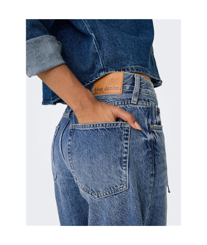 Calça Only Onlgianna Mw Straight Dot596 Dnm...