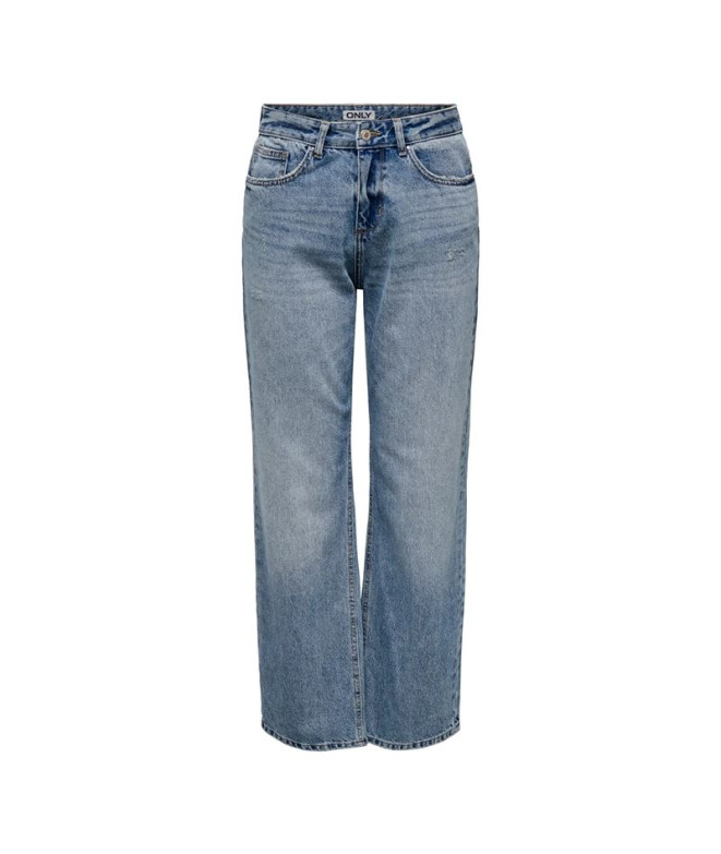 Calça Only Onlella Mw Straight Tai519 Dnm Noos Mulher Médio Azul Denim