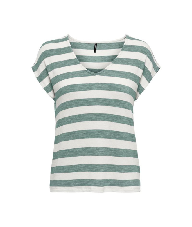 Camiseta Only Onllira Life S/S V-Neck Noos Mujer Chinois Green Stripe