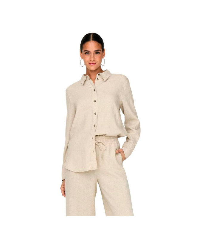 Camisa Only Jdysay L/S Linho Solto Noos Aveia Detalhe:Melan Mulher