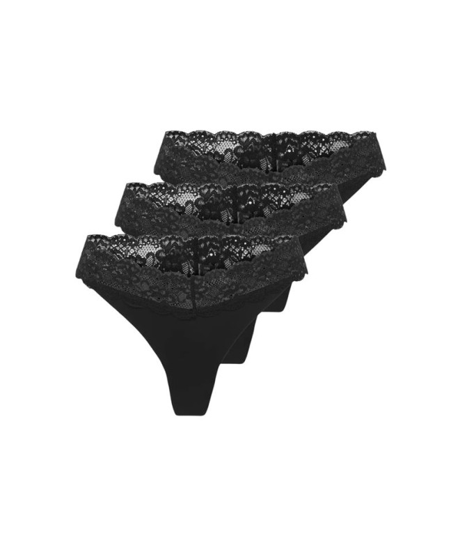 Braga Only Onlchloe Lace S.S Thong 3-Pack Acc Noos Black Pack:X3 Mujer