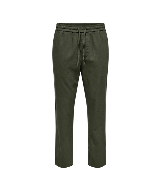 Pantalón Only & Sons Onslinus Crop 0007 Cot Lin Noos Olive Night Hombre