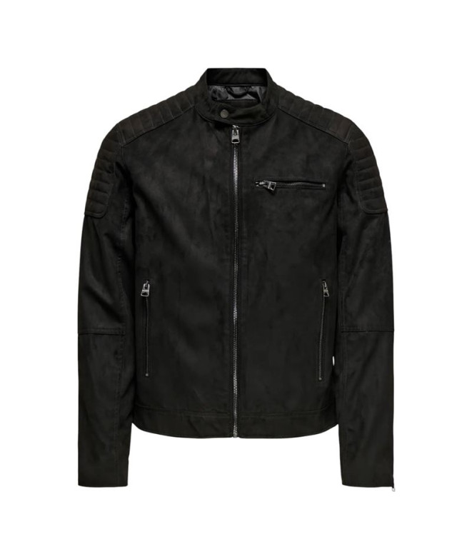 Chaqueta Only & Sons Onsgus Faux Suede Racer Otw Noos Black Hombre