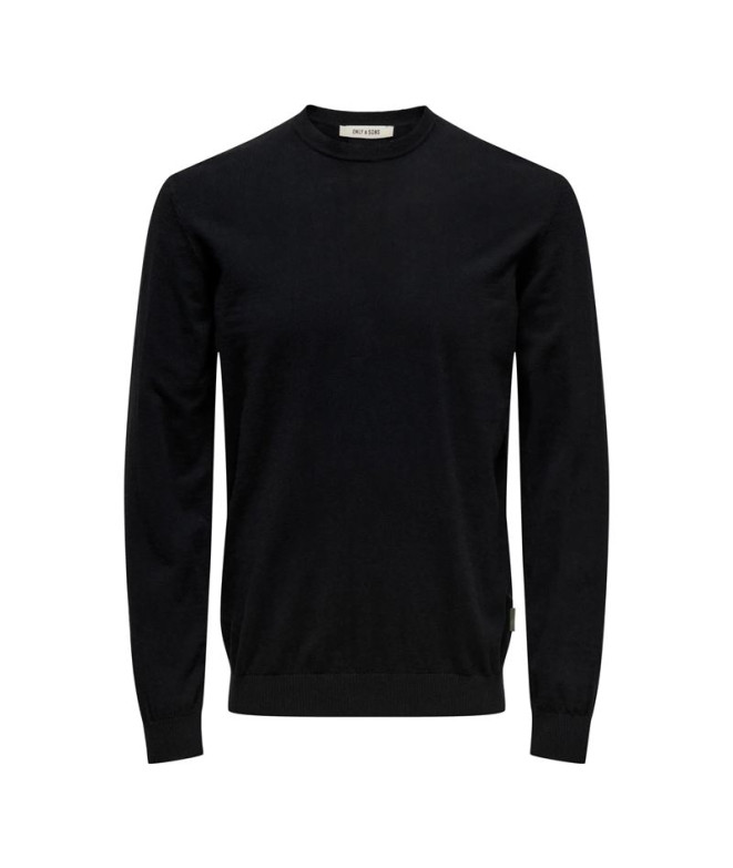 Camiseta Only & Sons Onsloui Reg 12 Mel Crew Knit Noos Hombre Negro