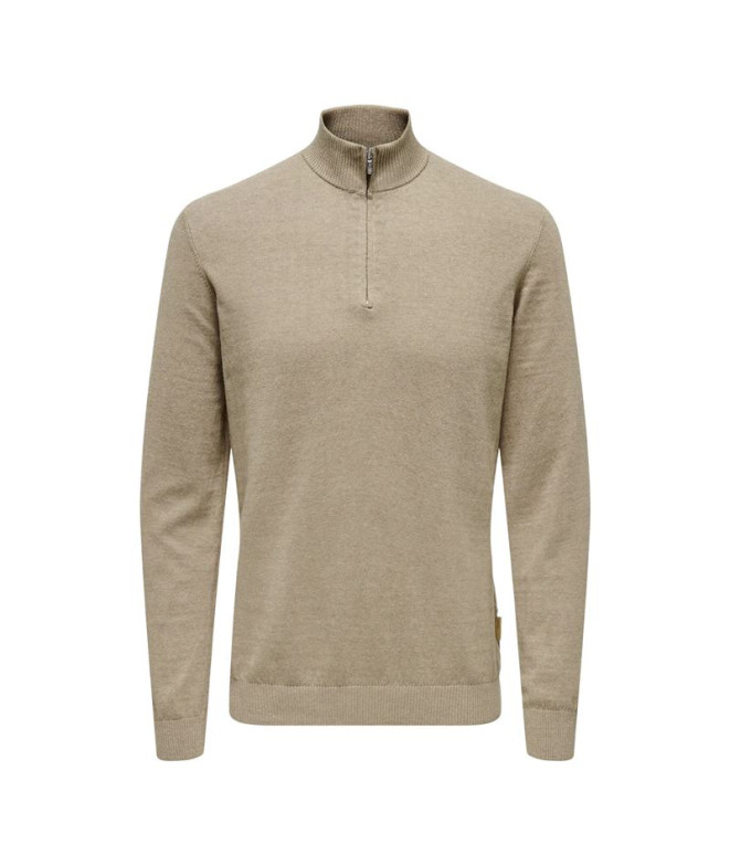 Camiseta Only & Sons Onsloui Reg 12 Mel Half Zip Knit Hombre Desert Taupe