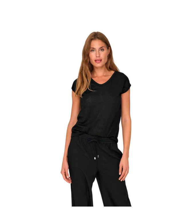 Camiseta Only Onlsilvery S/S V Neck Lurex Noos Black Mujer