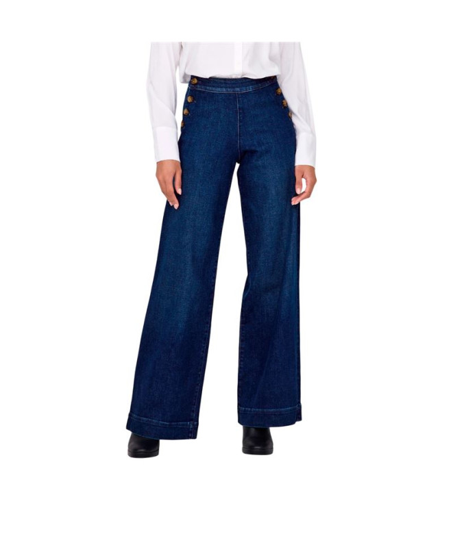 Pantalones Only Onlmadison Hw Button Wide Dnm Gen533 Dark Medium Blue Den Mujer