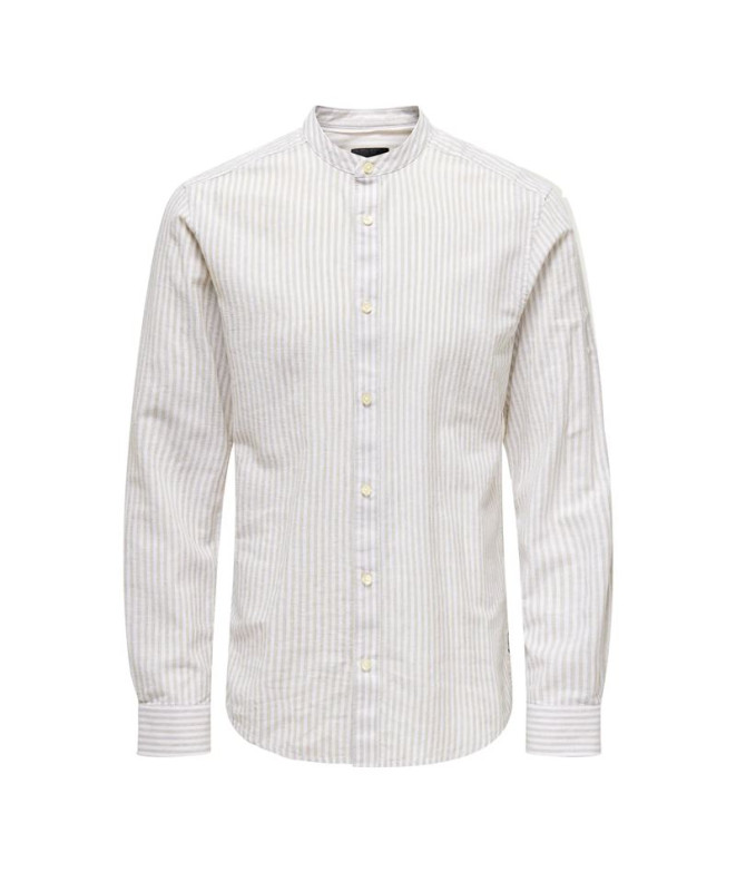 Camisa Only & Sons Onscaiden Life Ls Mao Stripe Linen Noos Hombre Chinchilla