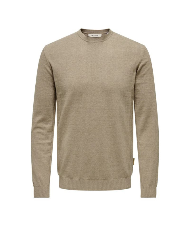 Camiseta Only & Sons Onsloui Reg 12 Mel Crew Knit Hombre Desert Taupe Melange