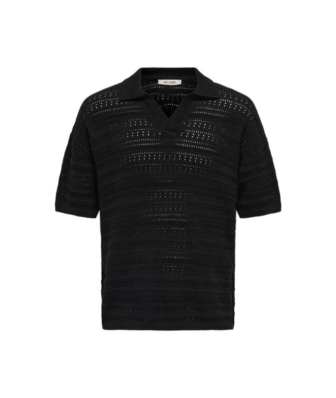 Polo Only & Sons Onsgrayson Ds 5 Chochet Polo Knit Noos Hombre Negro