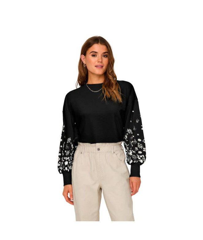 Sudadera Only Onlbrooke L/S O-Neck Flower Noos Black Print:Sleeve F Mujer