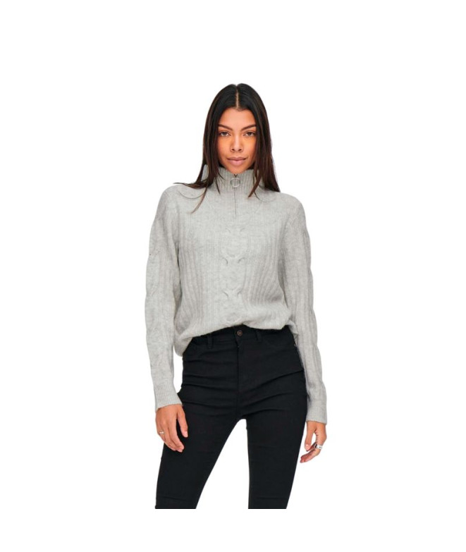 Moletom Only Jdyandrea L/S Zip Cabo Pullove Knt Super Light Grey Mel Mulher
