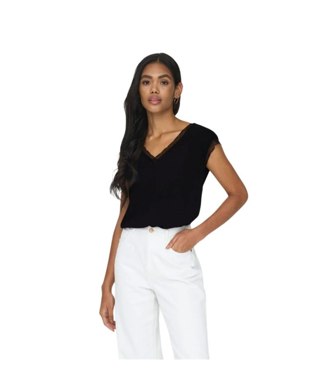 Camiseta Only Onljasmina Life Ss V Lace Noos Ptm Black Mujer