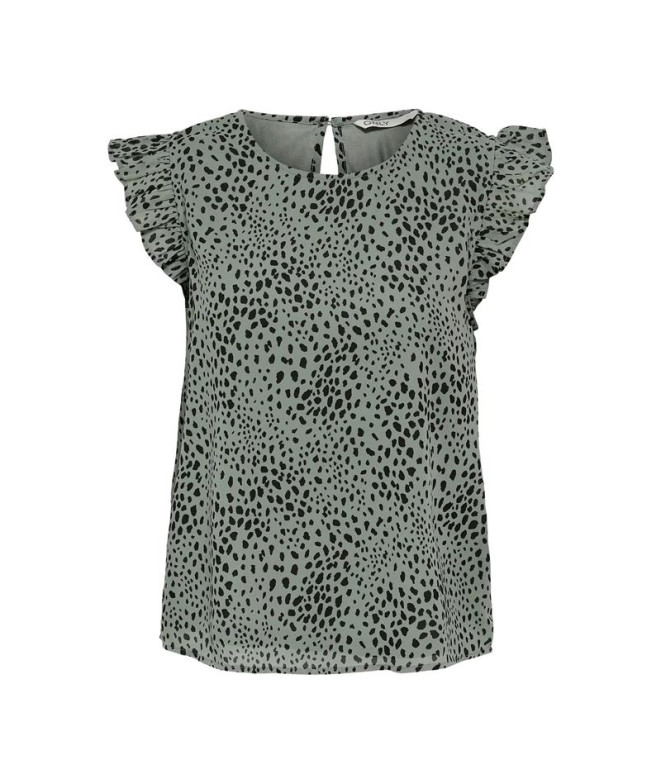 Camiseta Only Onlann Star S/L Frill Ptm Seagrass Aop:Dot Leo Mujer