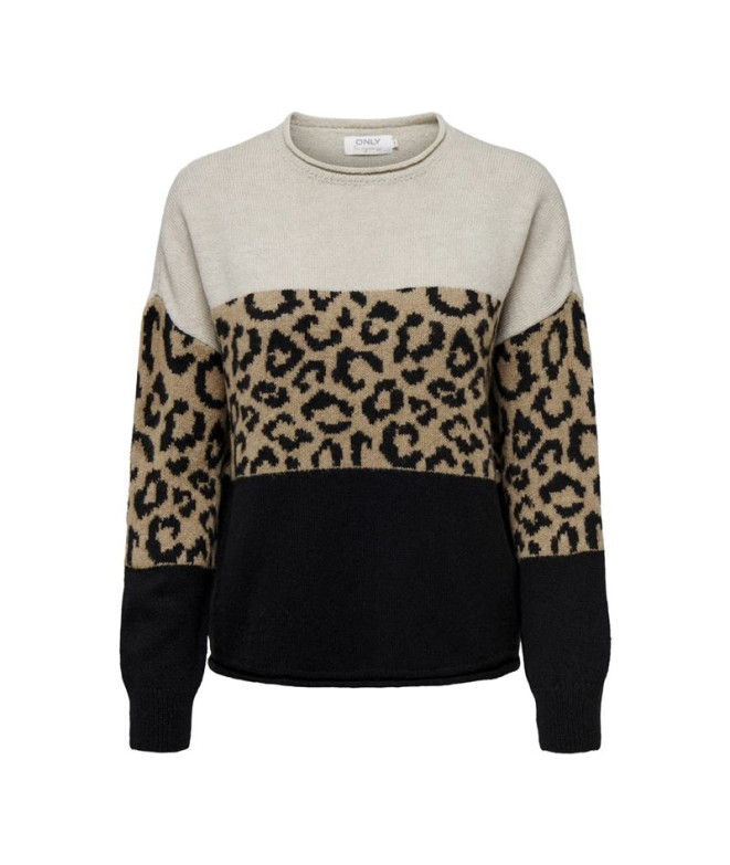 Camiseta Only Onljade Animal Ls O-Neck Knt Noos Mujer Moonbeam Black/Toasted Coconut