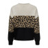 Camiseta Only Onljade Animal Ls O-Neck Knt Noos Mulher Moonbeam Black/Toasted Coconut