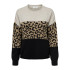 Camiseta Only Onljade Animal Ls O-Neck Knt Noos Mulher Moonbeam Black/Toasted Coconut