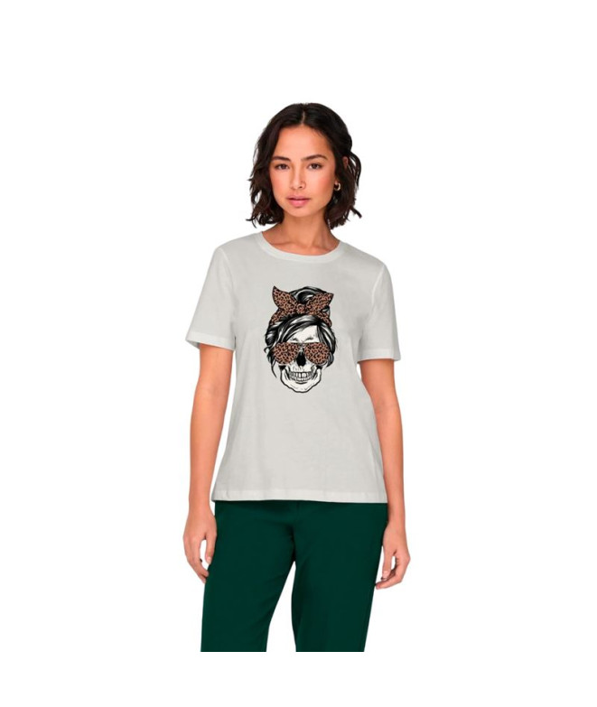 Camiseta Only Onlstella Life S/S Skull Cs Cloud Dancer Print:S Mujer