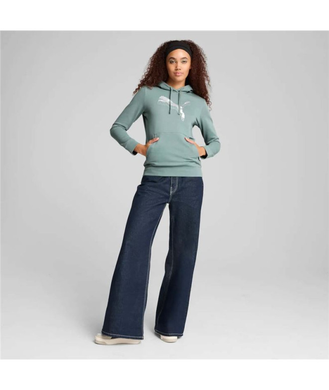 Sweat Puma Ess Metallic Hoodie Femme Vert/Argent