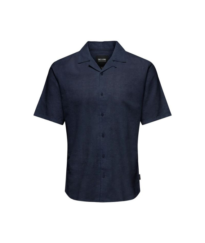 Camisa Only & Sons Onscaiden Life Ss Solid Resort Linennoos Homem Noite Céu