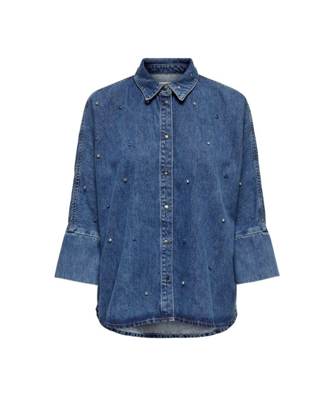 Camisa Only Onlgrace 3/4 Rhinestone Mb Dnm noos Medium Blue Denim Mujer