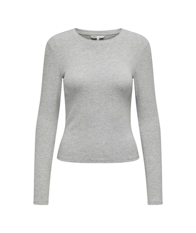 Camiseta Only Onlriley O-Neck L/S Noos Light Grey Melange Mulher