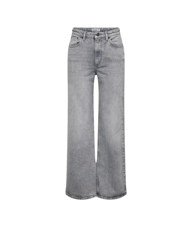 Calça Only Onljuicy Hw Wide Leg Rea707 Dnm Noos Medium Grey Denim Mulher